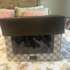 Thirty One Your Way Rectangle Storage w/ Lid Gingham , w/ Brown Lid EUC